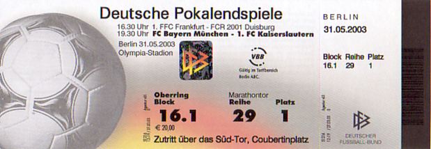 Karte DFB Pokalendspiel 2003 - Originalgröße